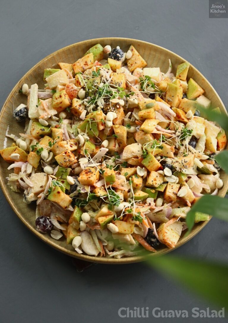 Chilli Guava Salad recipe with Healthy peanut dressing – Guava apple salad with peanuts Indian style salads