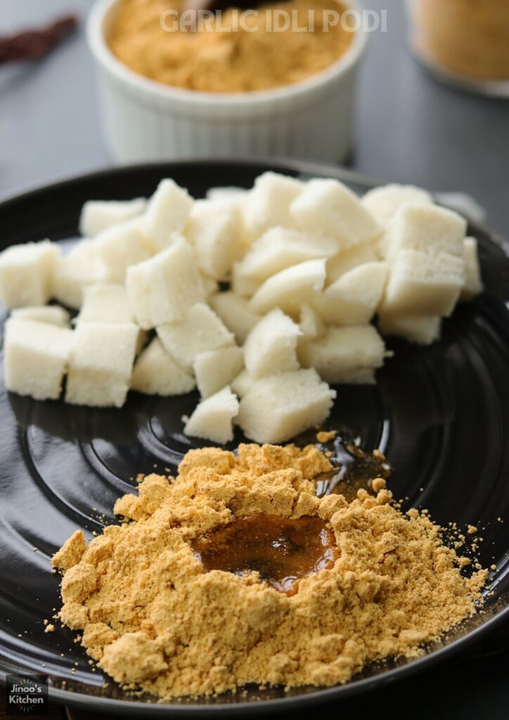 garlic idli podi mixed with sesame oil