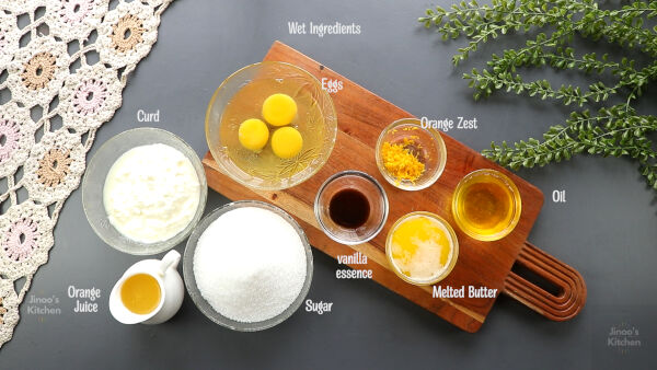 wet ingredients for orange loaf cake